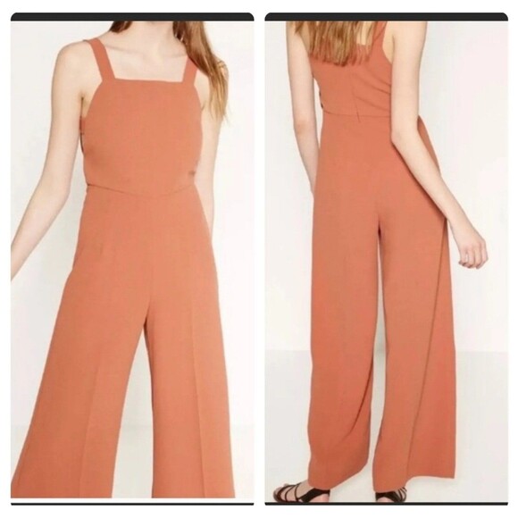 Zara Burnt Orange Jump Suite Wide Leg Sz XS - Picture 1 of 9